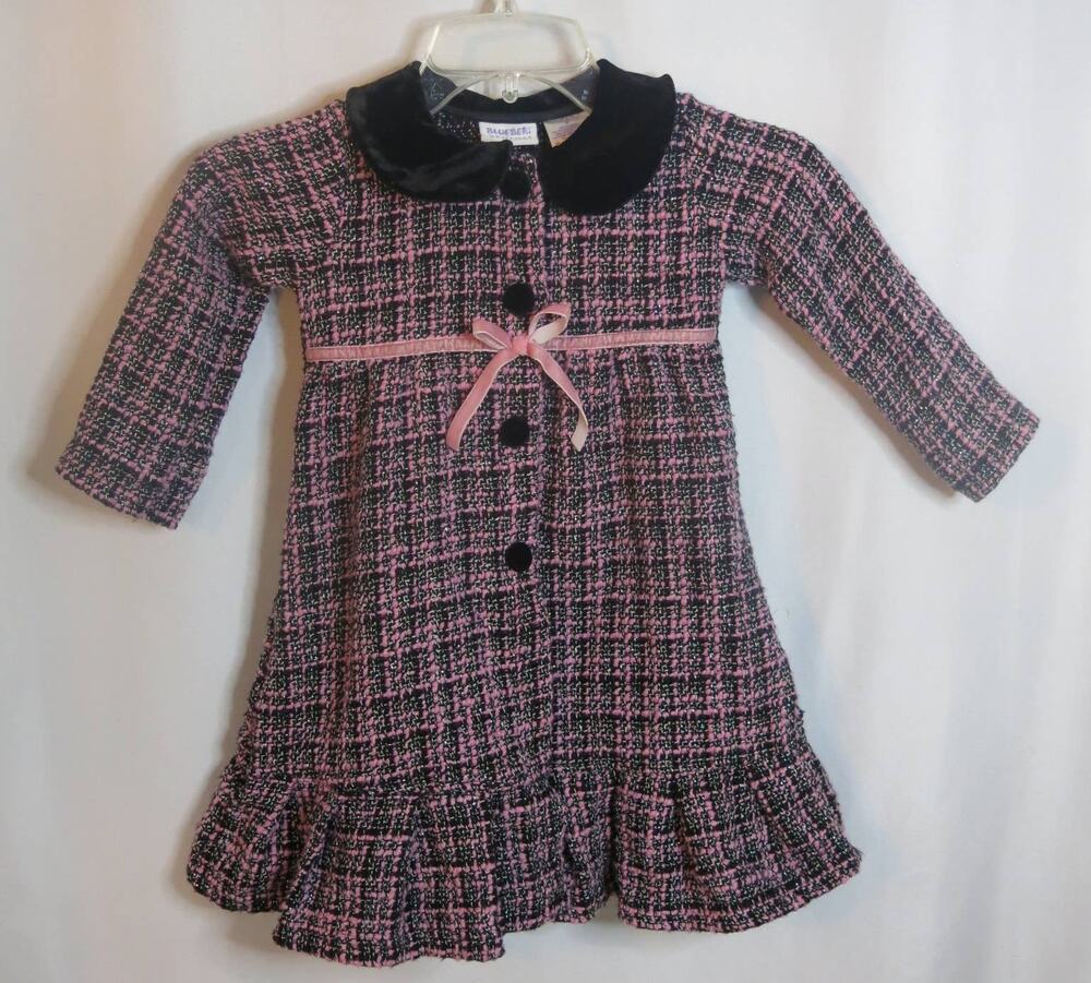 BLUEBERI BOULEVARD Jacket/Dress Size 3T Girls Tweed Velvet Details Pink Black